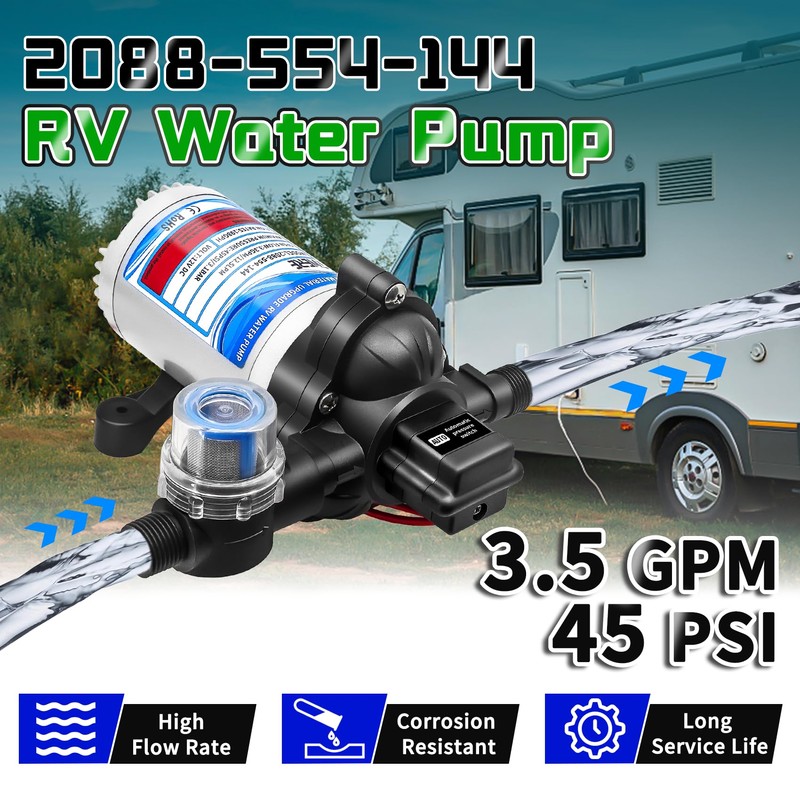 2088-403-144/2088-554-144 Diaphragm Pump,12 V 45 PSI RV Water Pump,3.5 Gallons