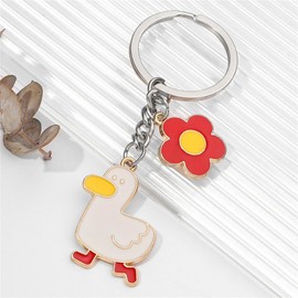 shilipu Cute Duck Flower Key Chain Lovely Duck Key Rings Cartoon Duck Key Pendant Animal Key Holder Keys Accessories Daisy Flower Duck Keychain Gift