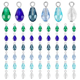 PH PandaHall 60 Pieces Faceted Teardrop Pendants The Blue Series 6 Colours Dangle Crystal Pendants Transparent Glass Pendants for Jewellery Making Bracelet Crafts