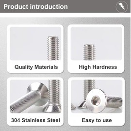 #6-32x7/8 Flat Head Socket Cap Screws Countersunk Bolts, Allen Socket Drive, Stainless Steel 18-8 (304), Bright Finish,Pack of 30