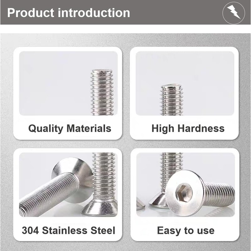 #6-32x7/8 Flat Head Socket Cap Screws Countersunk Bolts, Allen Socket