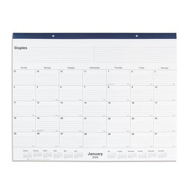 Staples 2026 Year 21.75" x 17" Monthly Desk Pad Calendar, Navy (ST59700-26)