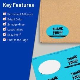 Avery Printable Oval Labels with Sure Feed Technology, 2" x 3-1/3", Bright Blue Labels, Print-to-The-Edge, Laser/Inkjet, 80 Total, Great for Soap Labels and Candle Labels