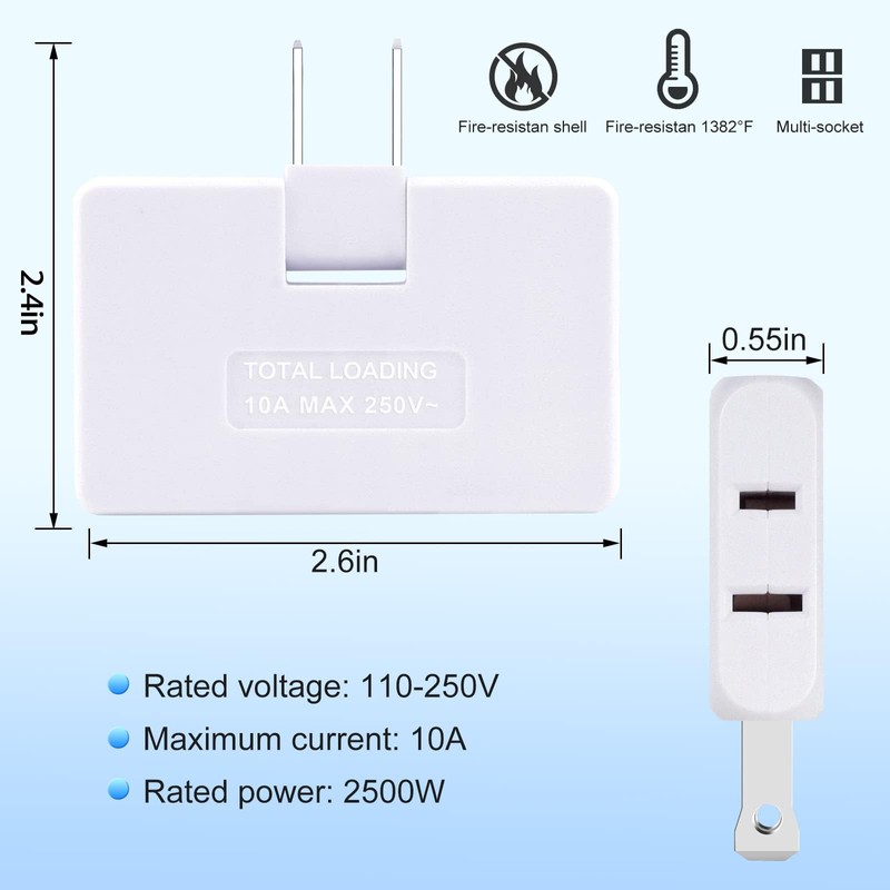 3 Pack AC Flat Wall Outlet Extender Flat Plug Adapter