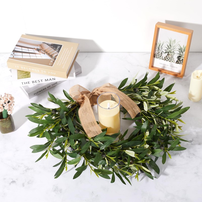 Olive Wreath for Front Door, 19'' Real Touch Door Wreath