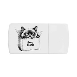 'Eww People Mad Cat in Box' Pill Box with Tablet Splitter (PI00030486)