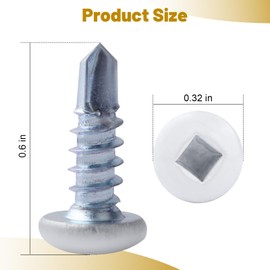 White Square Drive Trailer Exterior Self Tapping Screws # 8x1/2 Pan Head Metal Self Tap Drill Screws - 150 Pack