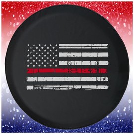 Large Spare Tire Cover American Flag Fire Department Black 35 Inch