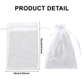 100 PCS White Organza Gift Bags, 10 x 15 cm Clear Mesh Pouches, Jewellery Bags, Candy Mesh Pouches for Wedding Favours, Christmas, Birthday, Anniversary, Party Supplies