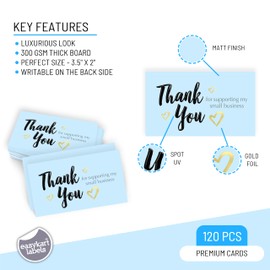easykart labels 120 Thank You For Supporting My Small Business Cards, Gold Foil Business Card Size 3.5" x2", Thank You Cards for Online Retail Shop, Small Business,Light Blue Col