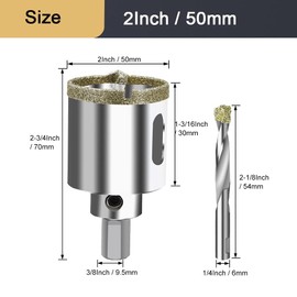 ASNOMY 2Inch (50mm) Diamond Hole Saw with Pilot Drill Bit,2" Diamond Tip Coated Hole Saw with Guiding Drill Bit for Glass Ceramic Marble Porcelain Tile Granite Quartz
