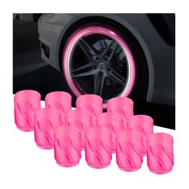 Mandark 12PCS Car Luminous Tire Valve Caps, Fluorescent Night Glowing Vehicle Air Stem Covers, Illuminated Glow in The Dark Automotive Decor Tire Air Caps, Universal for SUV, Truck, RV（Pink）