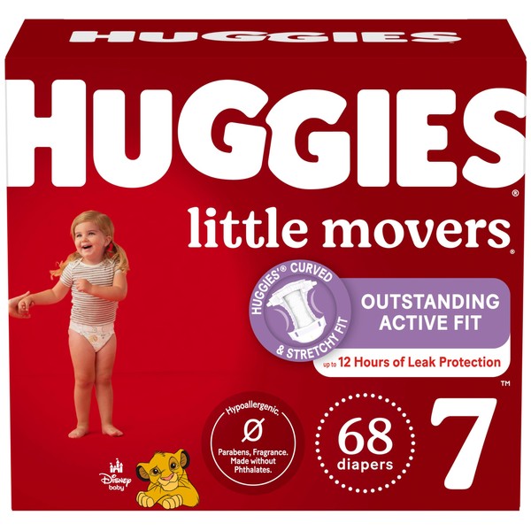 Huggies Size 7 Diapers, Little Movers Baby Diapers, Size 7 (41+ lbs), 68 Count