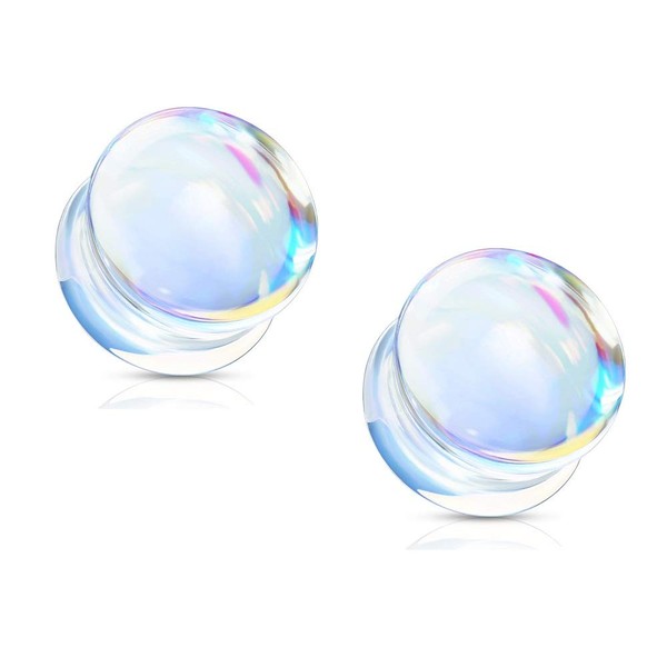 Pierced Owl - Iridescent Glass Double Flared Saddle Plug Gauges,
