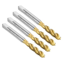 sourcing map 4pcs Spiral Flute Thread Taps, 1/4-20 UNC H2 Screw Threading Tap, Titanium Coated 6542 High Speed Steel Machine Tapping Tools for Machinist Repair