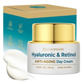 Clear Visage Hyaluronic Acid Moisturizer - Dermatologist Tested - Retinol Anti Aging Face Cream - Ultra Hydrating, Plumps & Smooths Skin, Fine Lines & Wrinkles Treatment - Clean Beauty Korean Skincare