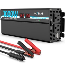 OLTEANP 1000W Pure Sine Wave Power Inverter with 2 AC Outlets, 2 USB Ports, LCD Display, 12V to 110V Car & Home Inverter for Vehicles, Laptop