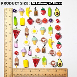 MGGFBLEY 40PCS(20PAIRS) Food Charms for Jewelry Making – Cute Resin Earring & Keychain, Kawaii Bulk Mini Charms for Craft DIY, Kandi, Bag & Rave Accessories (Food Mix02)
