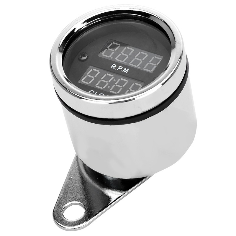 DC 12V Universal Motorcycle Tachometer Time Clock Gauge LED Digital