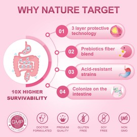 NATURE TARGET Probiotics-for-Women with Prebiotics, Cranberry and D-Mannose, 60-Billion-CFUs, Women's Probiotic for Digestive Health/Gut Health/Immune Booster