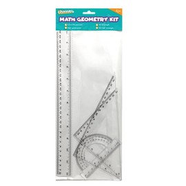 Channie's Math Ruler Kit Geometry Set - High School Supplies with 12 Inch Ruler, 180° Protractor, 45° and 30°/60° Triangles - Clear Drafting Tools for Elementary, Middle, and High School Students