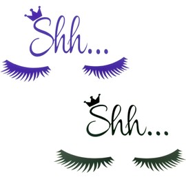 Maydahui 2PCS Eyelash Wall Decal 14" Salon Home Sign Decor Black Purple Shh Sleep Eyes Art Vinyl Mural Wall Sticker for Kids Baby Bedroom Easy to Paste (Size 14" x 10")
