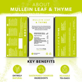 Nutra Tea - Mullein Leaf & Thyme | Mullein Tea for Lungs & Throat - 80% Mullein Leaf, 20% Thyme - 120 Enveloped Tea Bags - by Nutra Tea - Herbal Tea - (6 Pack)
