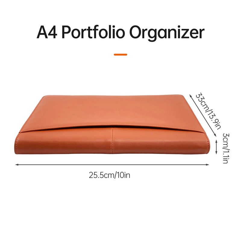 Zippered Padfolio A4 PU Leather Portfolio Organizer with Calculator for