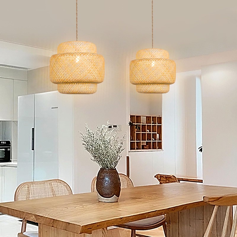 Depuley Rustic Woven Pendant Light, 3-Light Metal Basket Hanging Lights