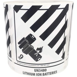 Lithium Ion Batteries UN 3480 (Pre-Printed) Labels 4 x 4.75 Inch 500 Total Stickers on a Roll