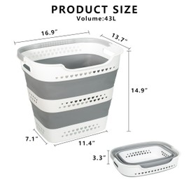 KBBYT Large Collapsible Laundry Baskets for Dirty Clothes, Plastic Laundry Hamper for Dorm Bedroom Blankets, 43L Foldable Clothes Hamper for Laundry, Space Saving Pop-Up Storage Container/Organizer