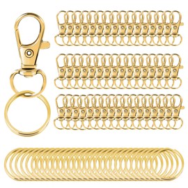 AUGSUN 100PCS Gold Swivel Clasps Lanyard Snap Hooks with Key Rings, Key Chain Clip Hooks Lobster Claw Clasps for Keychains Jewelry DIY Crafts