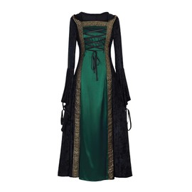 CosplayDiy Women's Medieval Renaissance Retro Gown Cosplay Costume Dress Green XL
