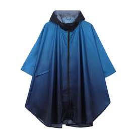Freiesoldaten Waterproof Rain Poncho for Women Lightweight Gradiant Raincoat with Hood Reusable Outdoor Rain Cape, black blue