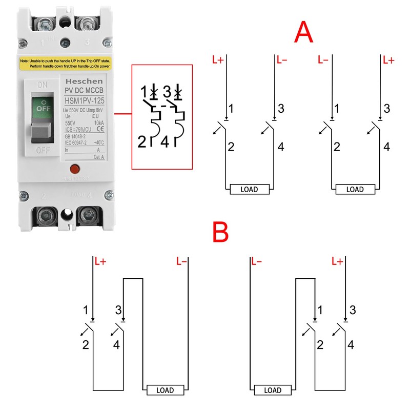 Heschen DC Molded Case Circuit Breaker MCCB, HSM1PV-125, 2 Poles,