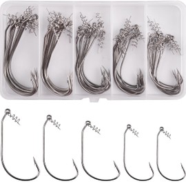 Swimbait Hooks Twistlock Fishing Hooks with Centering Pin, 50pcs Bass Fishing Worm Hooks for Bass Fishing Swimbait Hooks for Soft Fishing Lures Bait Size 1/0-5/0