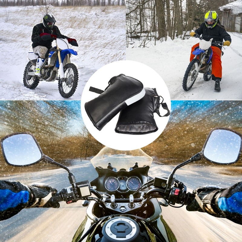 Bike Handlebar Mittens Waterproof Motorcycle Gloves Winter Thermal Windproof PU