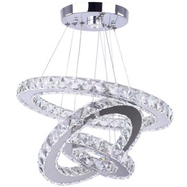 diisunbihuo LED Chandeliers Modern Crystal 3 Rings Ceiling Lighting Fixture Adjustable Stainless Steel Pendant Light for Bedroom Living Room Dining Room(Warm White)