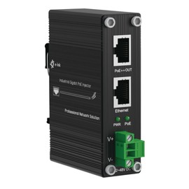 E-link Industrial 2.5G Hardened 1-Port Ethernet Input + 1-Port IEEE 802.3at/bt 95W PoE++ Output Injector with 12~48V DC Power Input DIN Rail Mount High Power PoE Adapter -40°C to 80°C IP40