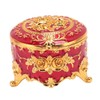 Vintage Metal Jewelry Box Round Exquisite Hand Carved Gold Flower