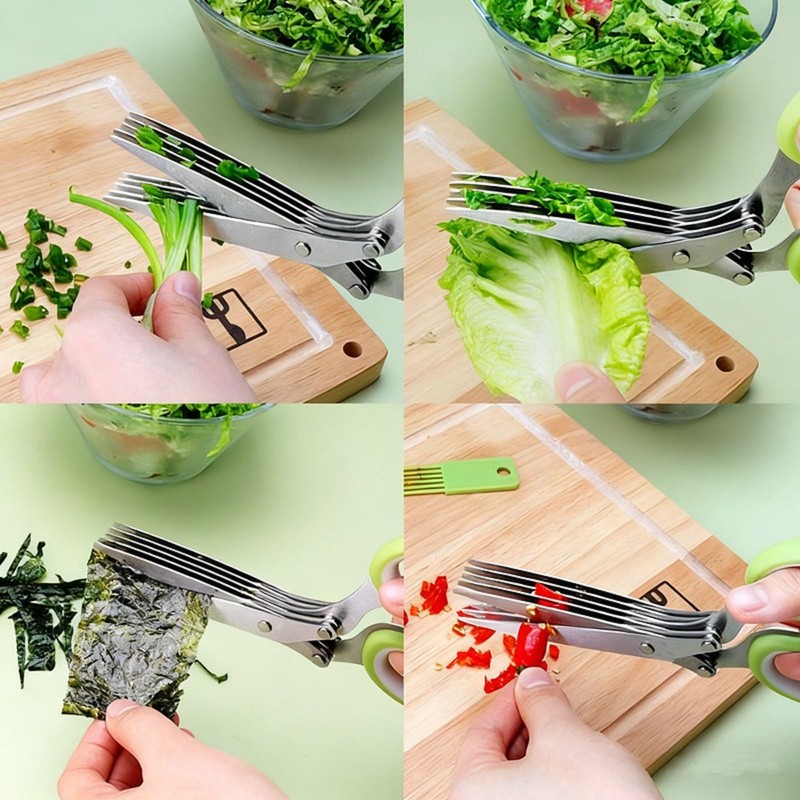 Bestac 5-Blade Herb Scissors Kitchen & Cooking Shears Sharp Stainless