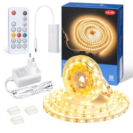 WOBANE LED Strip, Warm White, Dimmable, LED Strip 5 m with RF Remote Control, 12 V Flexible LED Light Strip with Timing Mode, Super Bright 3000 K LED Strip for Kitchen, Under Cabinet, Bedroom, DIY