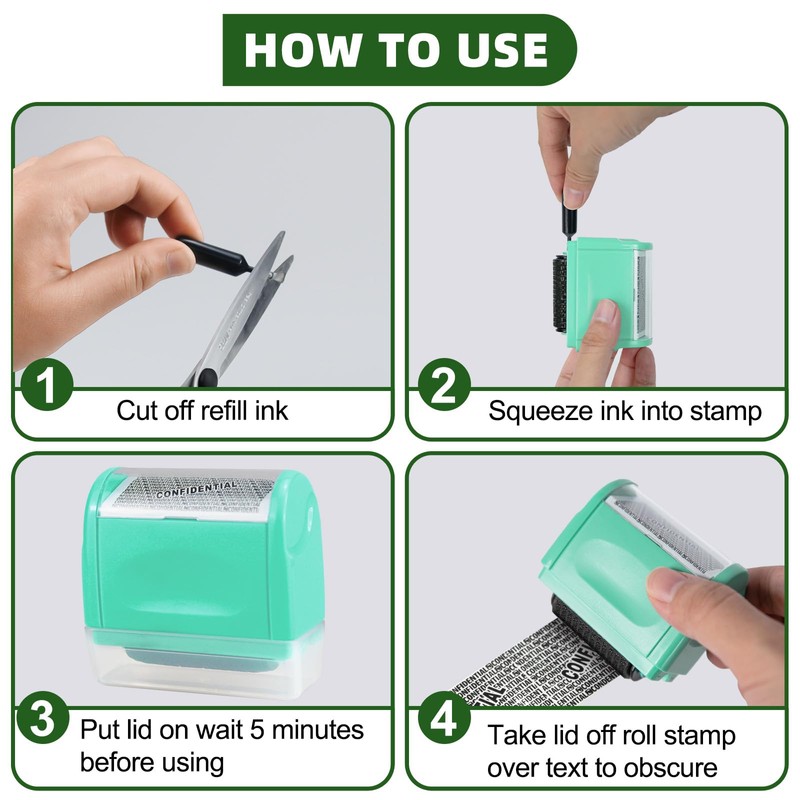 AUXHCYL Confidential Roller Stamp with 3 Pack Refills,Identity Theft Rolling