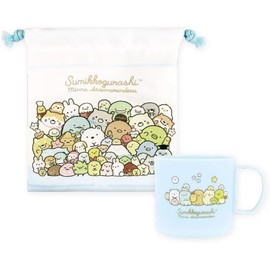 Tees Factory SG-5526621AT Sumikko Gurashi Plastic Cup & Drawstring Set, Everyone, Drawstring H6.7 x W6.1 inches (170 x 155 mm), Plastic Cup H2.8 x Diameter 2.9 inches (70 x 74 mm)