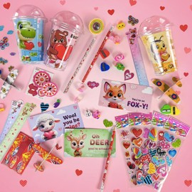 SQZUWIT 497PCS Valentines Day Gifts for Kids, 36 Pack Valentines Day Party Favor with Cards Pencils Stickers Erasers Stampers Classroom Prize School Exchange Boys Girls Party Favors