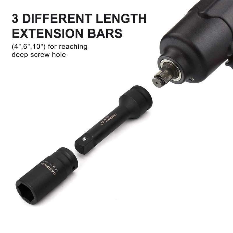 CASOMAN 3/4” Drive Impact Extension Bar, Cr-Mo Steel,3-Piece Set 4”,