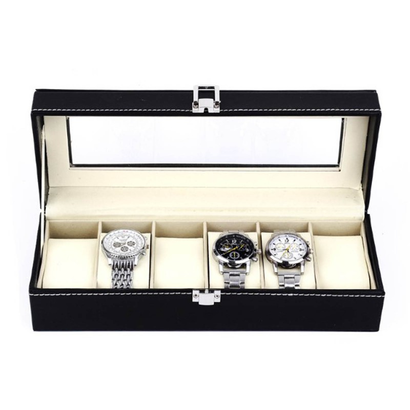 Watch Organizer 6 Slot Dustproof Moistureproof Transparent Window Watch Display