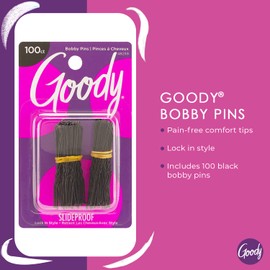 Goody Styling Hair Bobby Pins - 100 Count, Black - Slideproof and Lock-In Place - Suitable for All Hair Types - Pain-Free Hair Accessories for Women and Girls - All Day Comfort