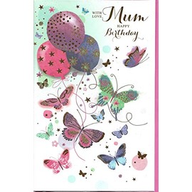 Birthday Greeting Card for Mum with Love Happy Birthday 17 x 27 Centimetres Balloons and Butterflies