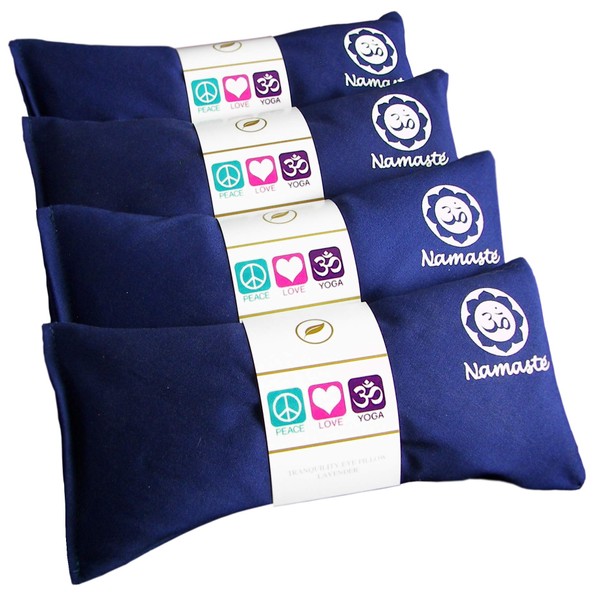 Happy Wraps Namaste Lavender Yoga Eye Pillows - Hot Cold Aromatherapy for Stress, Meditation, Spa, Relaxation Gifts - Set of 4 - Navy Cotton